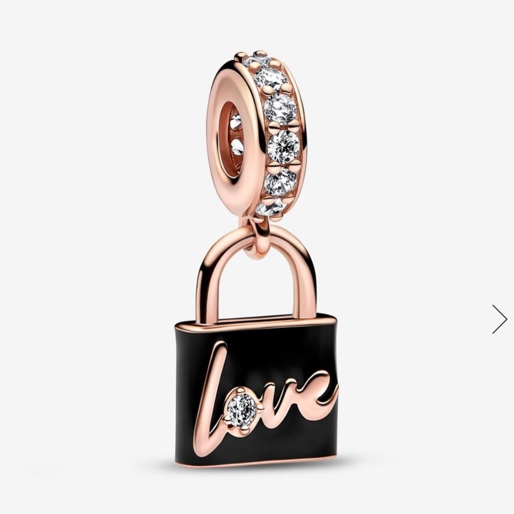 Rose gold and black love padlock charm